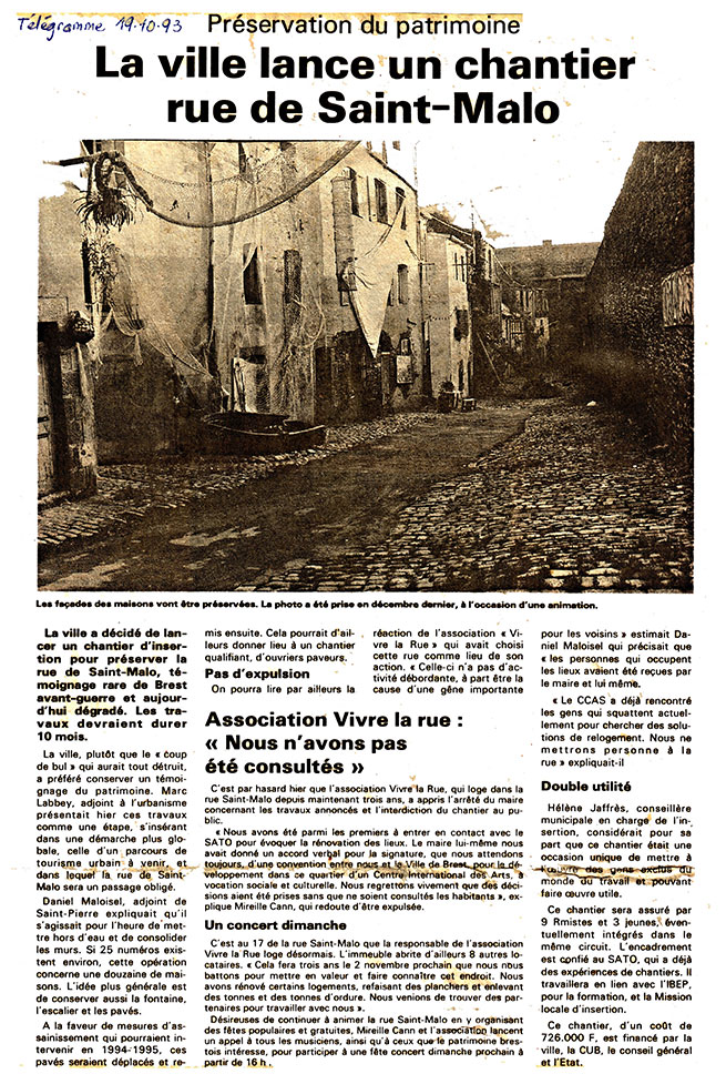 La ville lance un chantier rue Saint Malo 19.10.1993